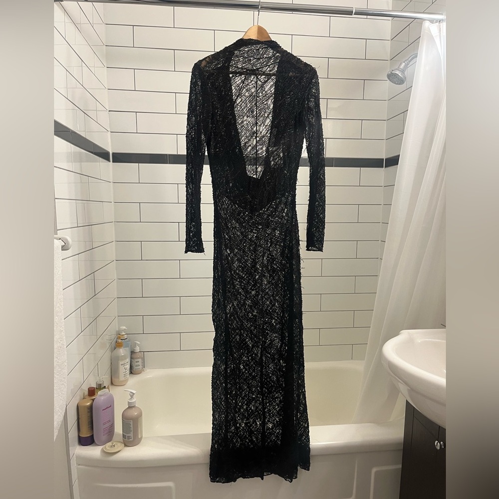 Zara Black Sheer Lace Long Sleeve Dress
